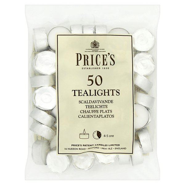 PRICES WHITE TEALIGHT CANDLE 4HRS 50/PK. TE051828