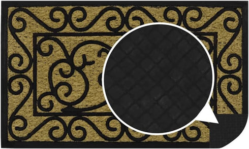 Scraper Door Mat - JVL Woven Tuffscrape 45x75cm Scroll Design