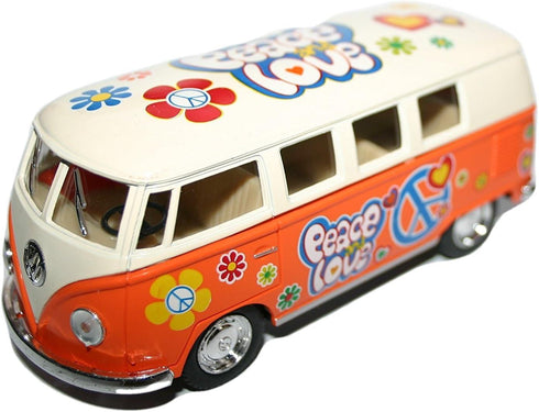 VW CAMPERVAN PEACE LOVE 1:32 SCALE DIECAST TOY CAR. TY4226