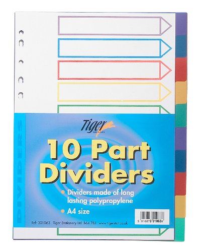 A4 Subject Dividers - TIGER 10 Plastic Tabs T301063