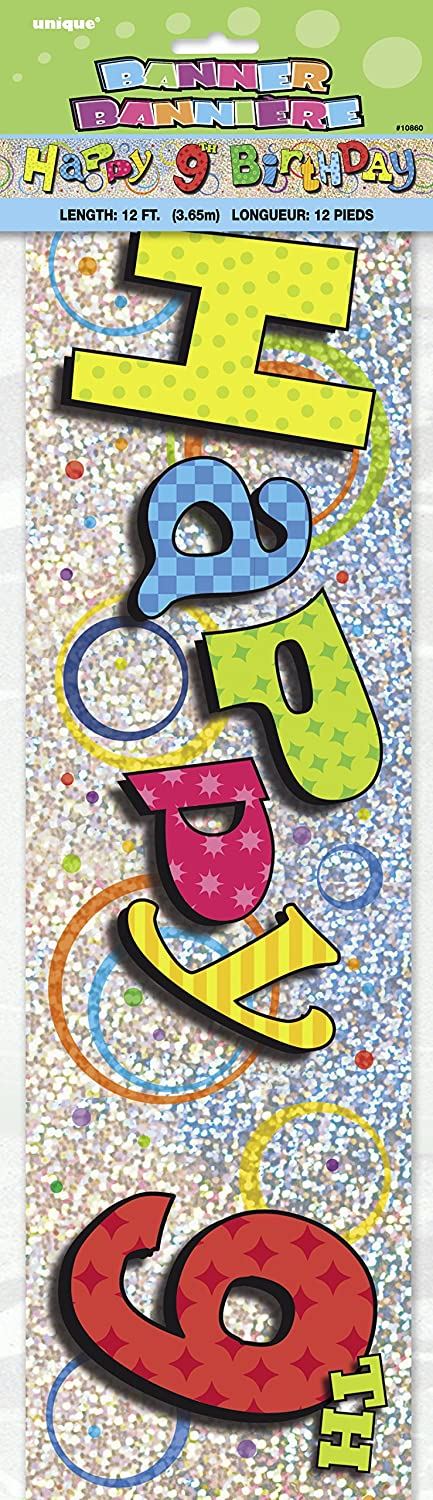 9th Birthday Banner - Holographic Foil Party Decoration 12FT