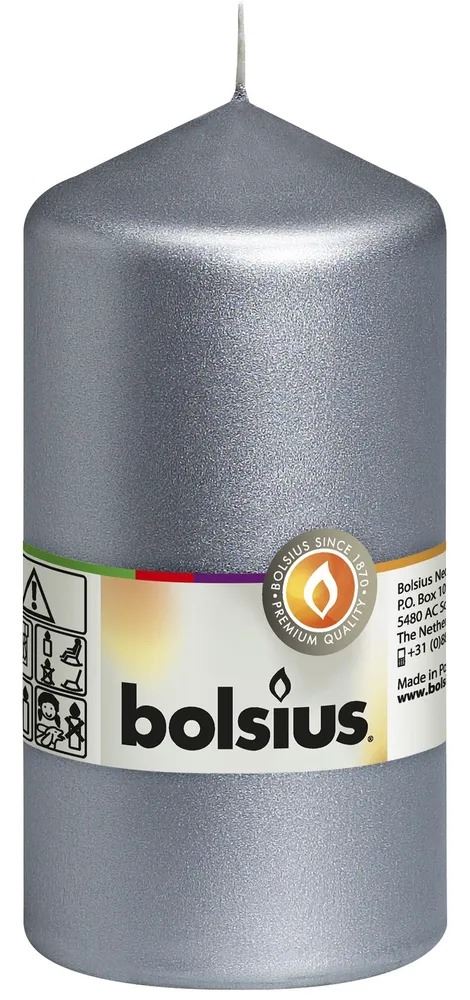 BOLSIUS PILLAR CANDLE SILVER 130MM X 68MM. CN5621