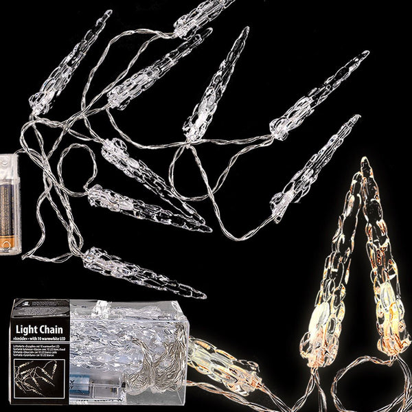 BATTERY OPERATED 10 ICICLE WARMWHITE DECORATION LIGHT (10CM X 1.8M). 960274