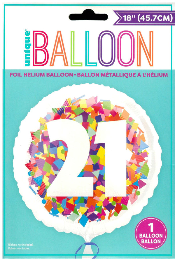 21st Birthday Balloon - Unique Bright Confetti Foil Decoration