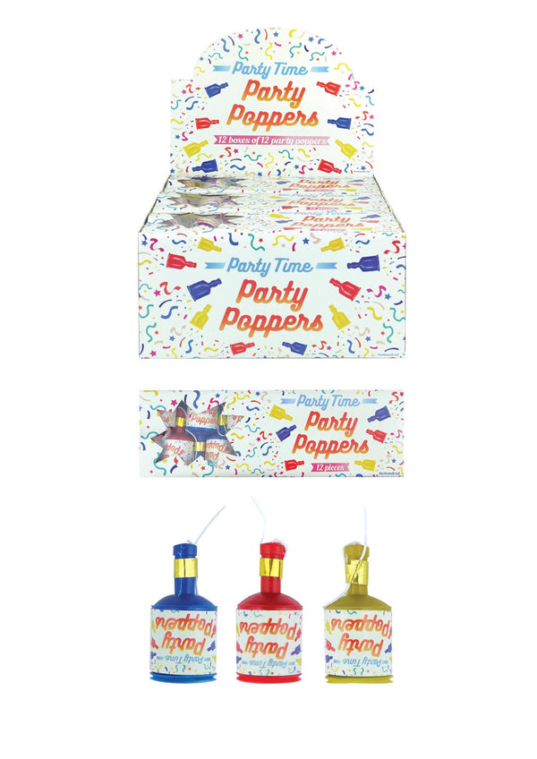 Colorful Party Poppers - 12 Pack Assorted Colors X39020
