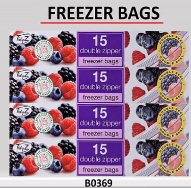TIDYZ 15 P/K DOUBLE ZIPPER FREEZER BAGS 25CM. B0369