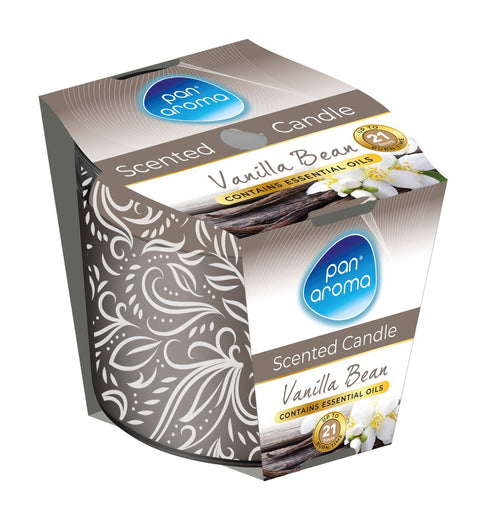 PAN AROMA SCENTED PRINTED GLASS CANDLE - VANILLA BEAN. PAN0289