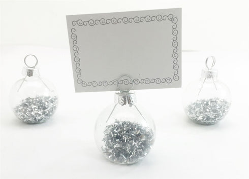 6 SILVER BAUBLE CHRISTMAS DINNER TABLE SEATING NAME PLACECARD HOLDERS. XMS0602
