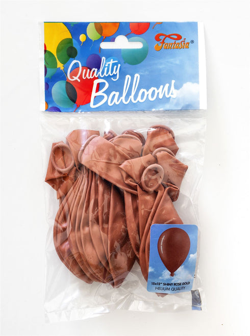 FANTASIA 12 INCH LATEX SHINY ROSE GOLD  BALLOONS 15PK. PBSHRG