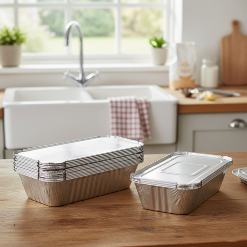 CAROLINE FOIL TRAY WITH LIDS 93X184X49MM 23OZ 6/PK. 1002