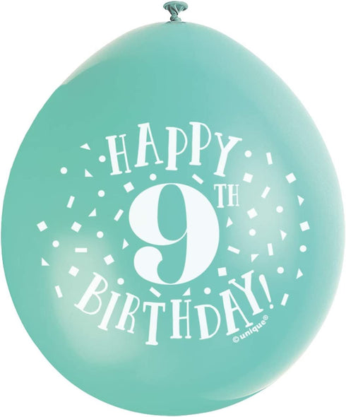 9th Birthday Balloons - Multicolour Pack of 10 | UNIQUE PARTY
