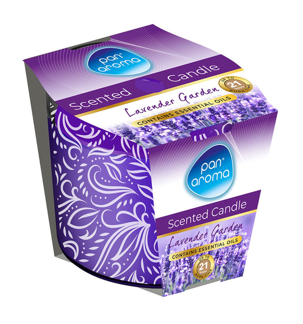 PAN AROMA SCENTED PRINTED GLASS CANDLE - LAVENDER GARDEN. PAN0299
