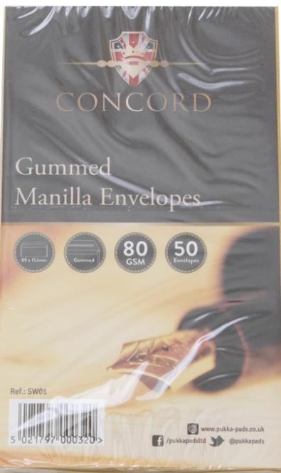 CONCORD 3.5 X 6 BROWN / MANILLA GUMMED ENVELOPES 50/PK. SW01