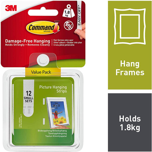 COMMAND SMALL PICTURE HANGING STRIPS12 P/K ADHESIVE STRIPS WHITE. 17205-12PKUKN 369976