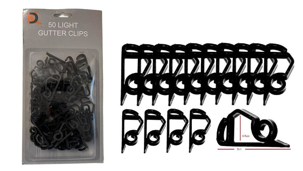 50 EXTERNAL LIGHT GUTTER HOOKS BLACK. 56477 FF04B