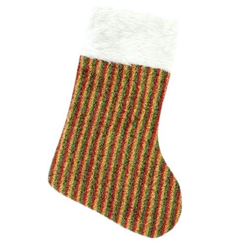 FANCY CHRISTMAS / XMAS GLITTER STRIPS STOCKING - GOLD RED GREEN STRIP DESIGN. 9709GRG