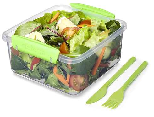 SISTEMA LUNCH PLUS TO GO 1.2L ASSORTED COLOUR LID WITH FORK AND KNIFE. 21652