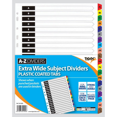 A4 Subject Dividers - Extra Wide with Plastic Coated Tabs T301900