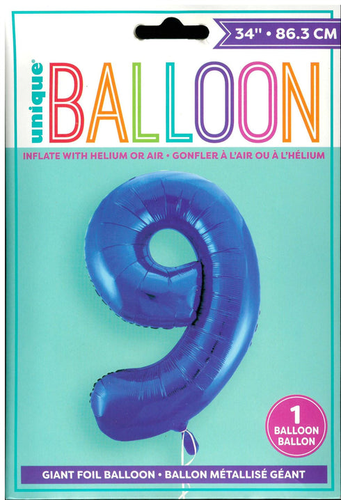 Blue Number 9 Balloon - Unique Birthday Glitz Foil Decoration