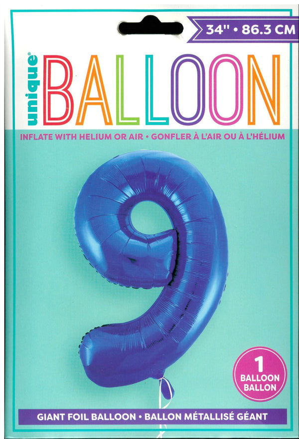 Blue Number 9 Balloon - Unique Birthday Glitz Foil Decoration