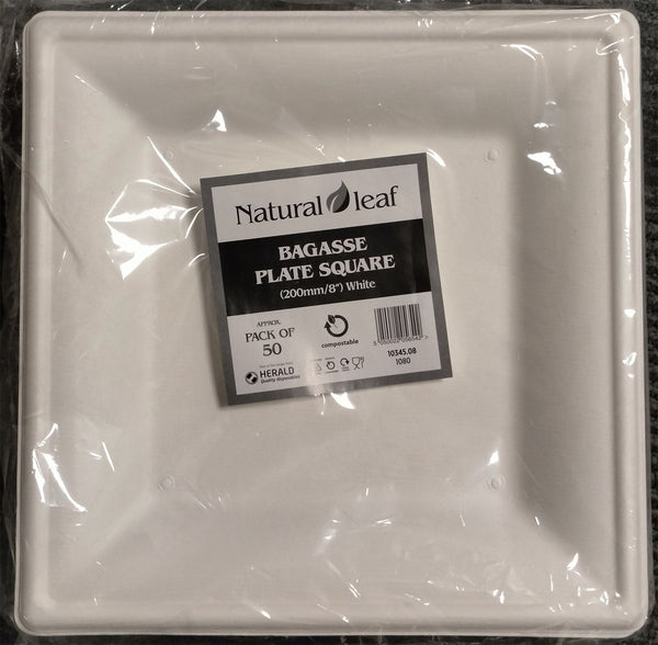 Biodegradable Square Plates - Eco-Friendly 8" Bagasse 50/Pack
