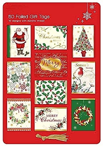 50 CHRISTMAS FOIL TAGS TRADITIONAL DESIGN. TRDD