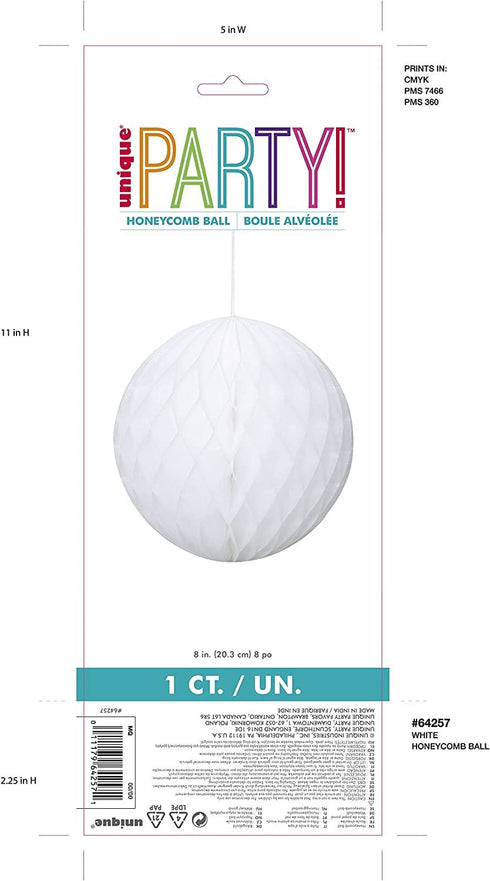 White Honeycomb Pom Pom 8 Inch - Elegant Party Decorations