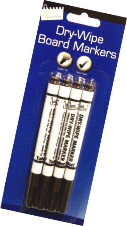 Dry Wipe Markers - TALLON Pack of 4 Black Ink TA1001