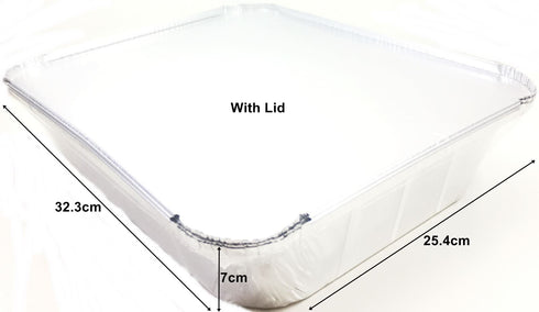 RECTANGULAR ALUMINIUM FOIL DISH WITH LIDS 32.3CM X 25.4CM X 7CM 5/PK. FGREP3L