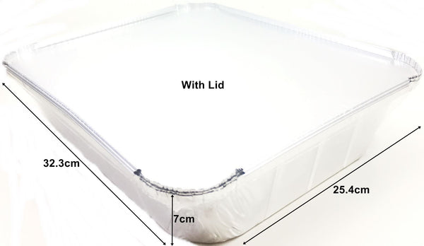 RECTANGULAR ALUMINIUM FOIL DISH WITH LIDS 32.3CM X 25.4CM X 7CM 5/PK. FGREP3L