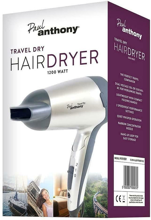 PAUL ANTHONY FOLDABLE TRAVEL HAIR DRYER 1200 WATT. H1010SV