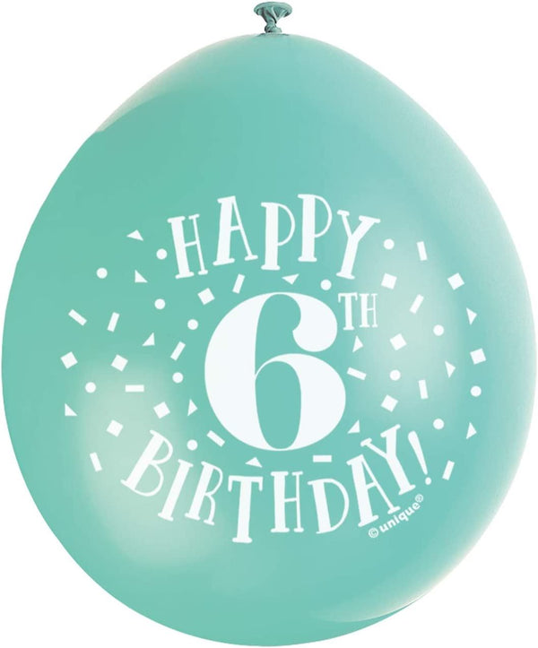 6th Birthday Balloons - Unique Party Happy Latex Pack | UNI56040