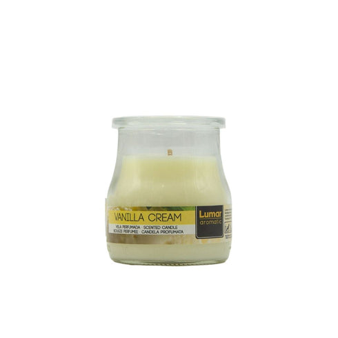 LUMAR AROMATIC VANILLA SCENTED YOGURT GLASS CANDLE JAR 100GM 24HRS. PS109018