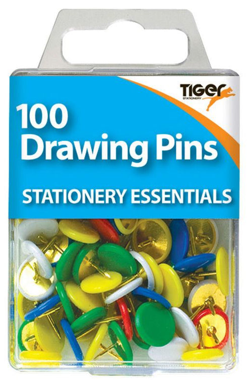 Coloured Drawing Pins - 100 Tiger Essential T301580