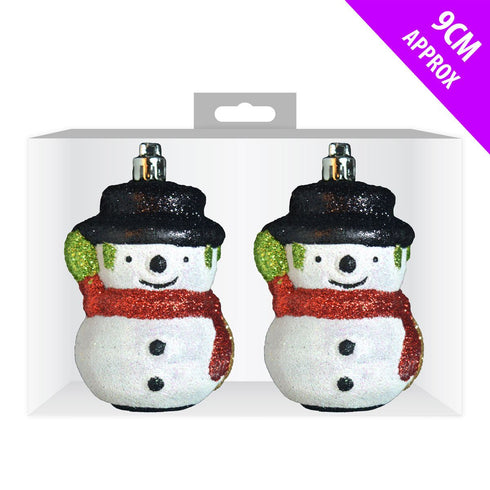 CHRISTMAS GLITTER SNOWMAN BAUBLES 2/PK. DP55076