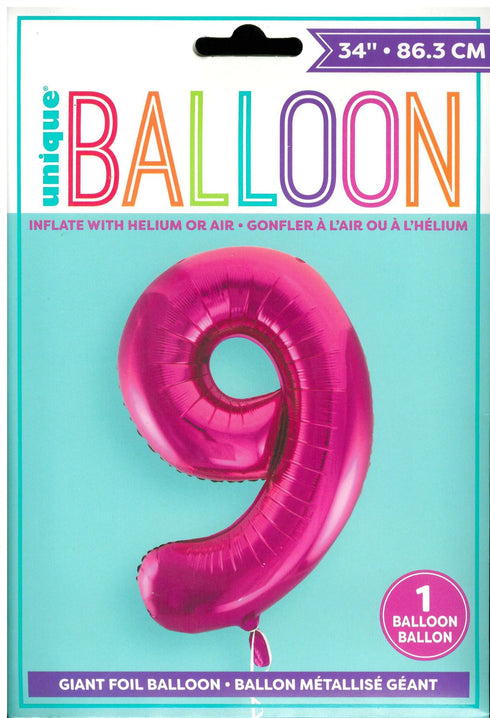 Pink Number 9 Balloon - Perfect for 9th Birthday Celebrations