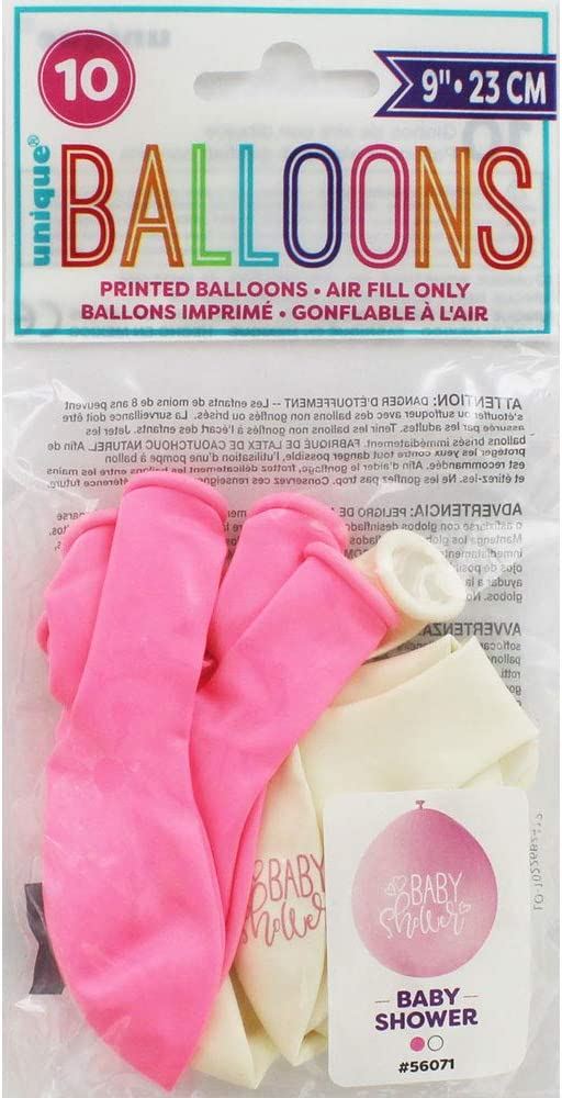 Baby Shower Balloons - Pink/White Latex 10 Pack | UNI56071
