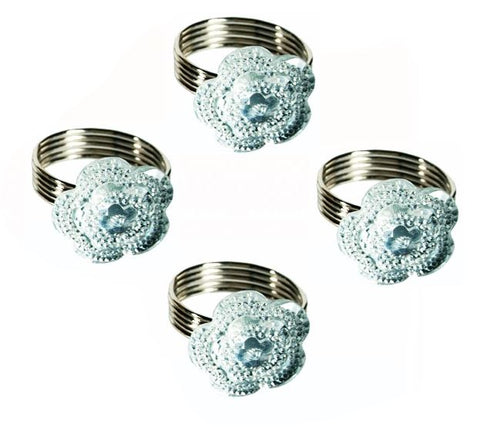 SET OF 4 SILVER PLATED NAPKIN HOLDER WITH CLEAR ACRYLIC STONES FLOWER. 101143FLOWER