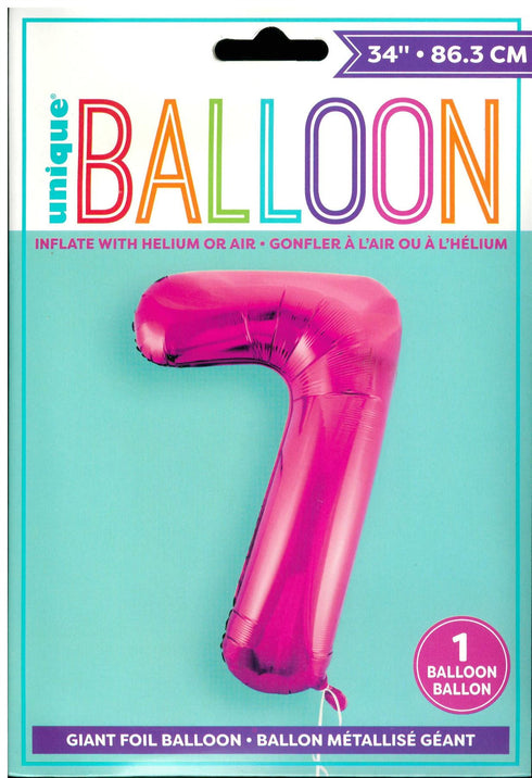 Pink Number 7 Balloon - Unique Birthday Glitz Foil Decoration