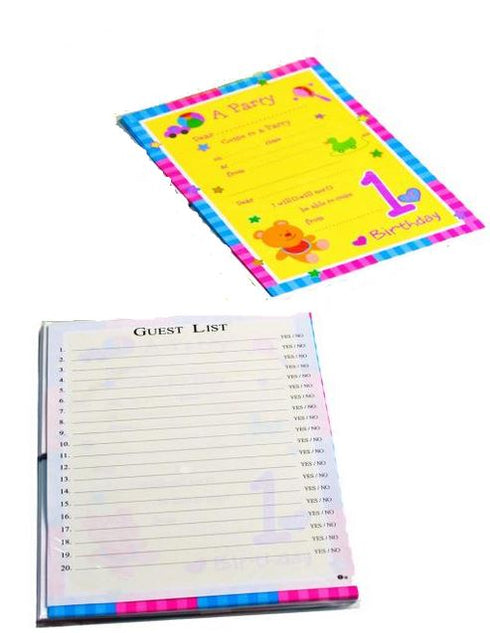 FIRST BIRTHDAY PARTY INVITATIONS CARDS 20/PK. DP07442