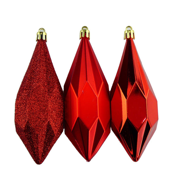 CHRISTMAS GEO DROPS BAUBLES 14CM 3/PK - RED. DP56582