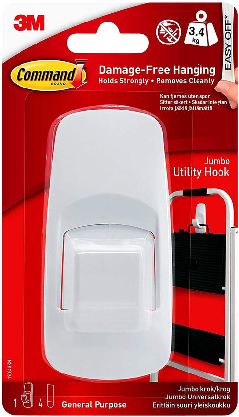 COMMAND 17004 JUMBO HOOK WITH STRIPS - WHITE PACK OF 1. WL4389