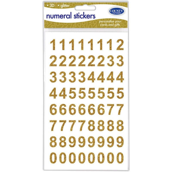 COUNTY 3D GOLD GLITTER NUMERAL STICKERS. C908
