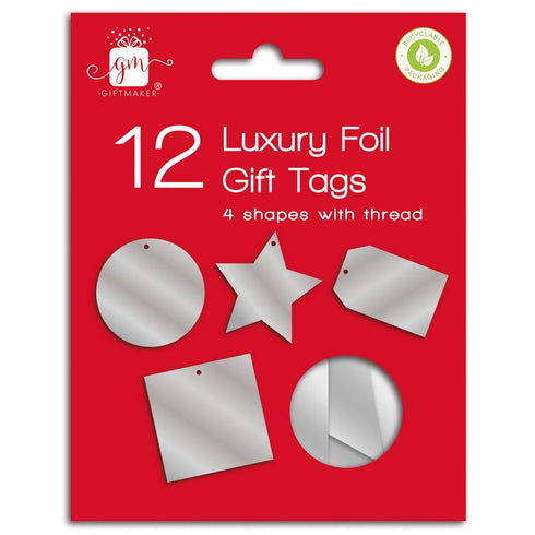 GIFTMAKER CHRISTMAS SILVER LUXURY FOIL GIFT TAGS 12/PK. XAHGT1045