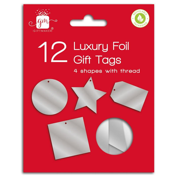 GIFTMAKER CHRISTMAS SILVER LUXURY FOIL GIFT TAGS 12/PK. XAHGT1045