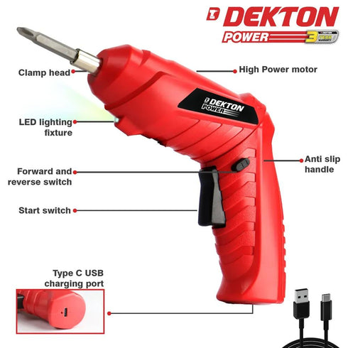 DEKTON 2 IN 1 3.6V CORDLESS SCREWDRIVER DRILL SET WITH RECHARGEABLE BATTERY. DT600015