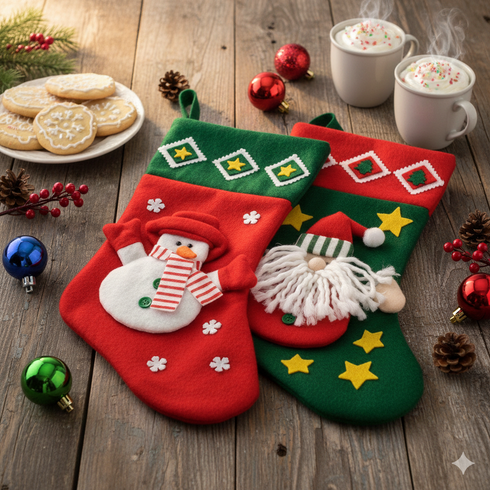 XMAS FELT SANTA SNOWMAN STOCKING 40CM X 25CM. K9554