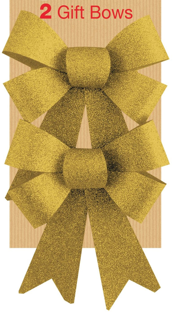 2 IN A PACK GLITTER BOWS GOLD CHRISTMAS DECORATION. 17841