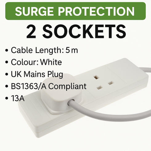 Extension Lead 5m - PIFCO 2 Gang 13A Power Solution