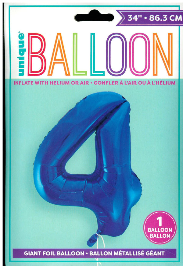 Blue Number 4 Balloon - Perfect for 4th Birthday Celebrations